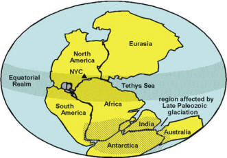 The supercontinent, Pangaea in latest Paleozoic time